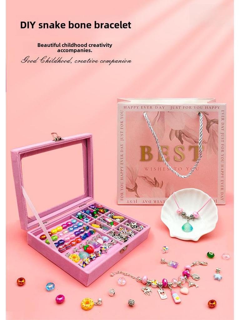 66-Piece DIY Jewelry Box Set: Colorful Nine-Square Handmade Bracelet Kit for Girls