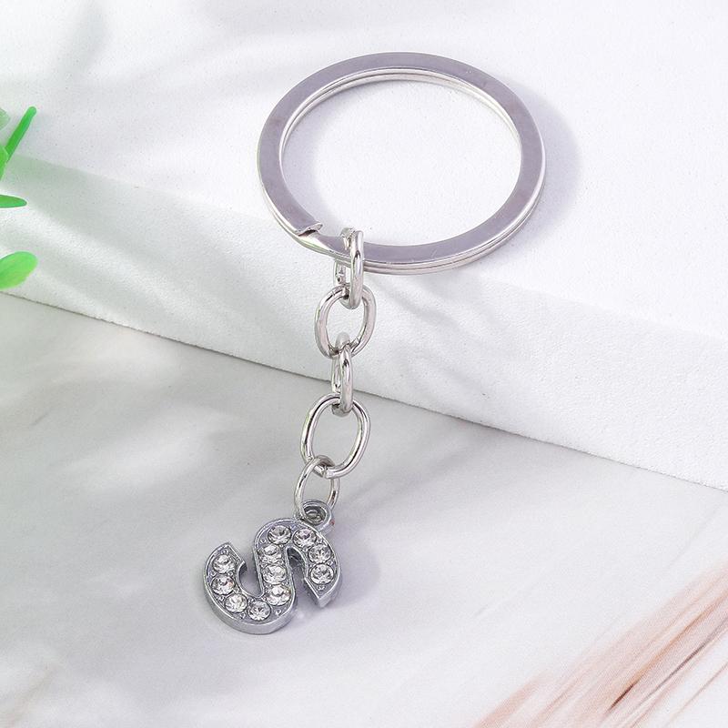 Fashion Initial 26 Letters A-Z Alphabet Keychain Rhinestone Key Ring Pendants for Car Key Bag Decor Charms DIY Accessories