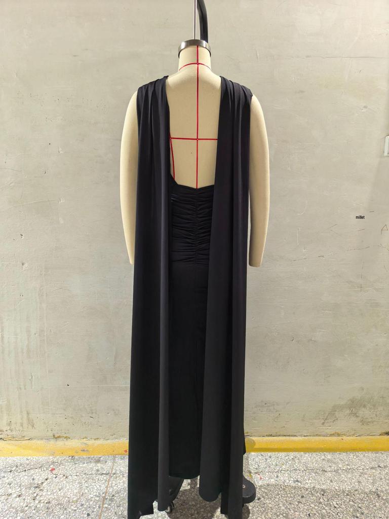 Spring Elegant European and American Women's Evening Gown - Sexy Backless Long Skirt with Flowing Ribbon