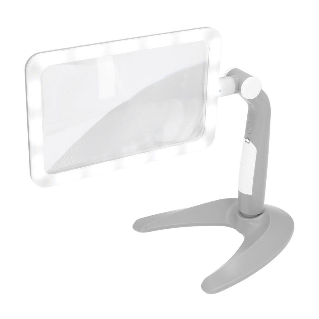 Magnifying Glass with 48 LED Cold Warm Light 2.5X 3 Modes 180 Degree Rotation Rectangular Illuminated Lighted Reading
