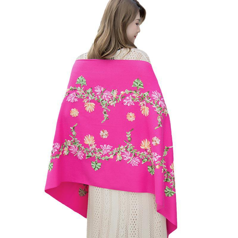 Yunnan Lijiang Women's Ethnic Embroidered Black Tassel Shawl, Thick and Warm, Imitation Cashmere, Oversized for Autumn and Winter