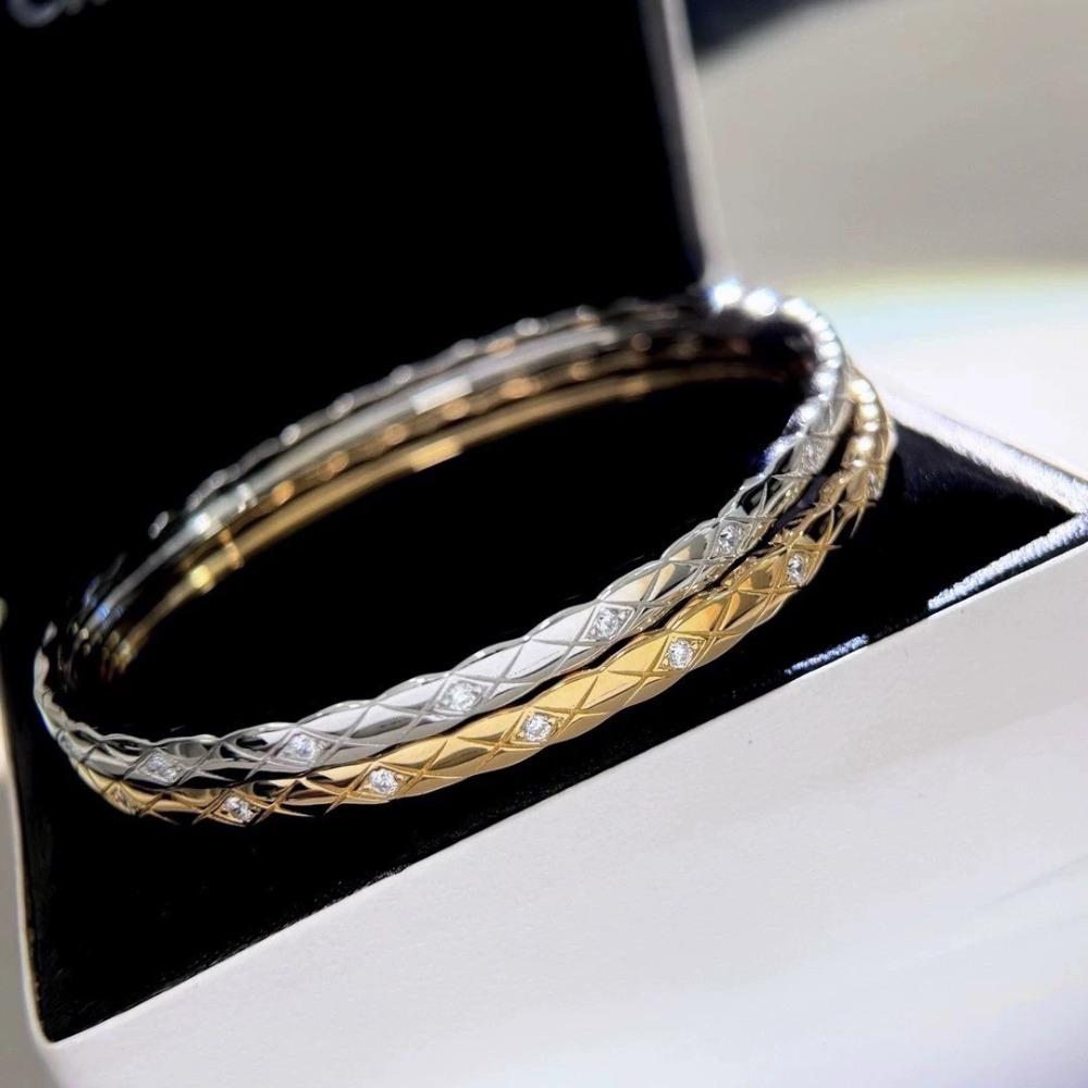 Elegant Diamond Grid Couple Bracelet for Women Simple and Versatile Fashion Jewelry