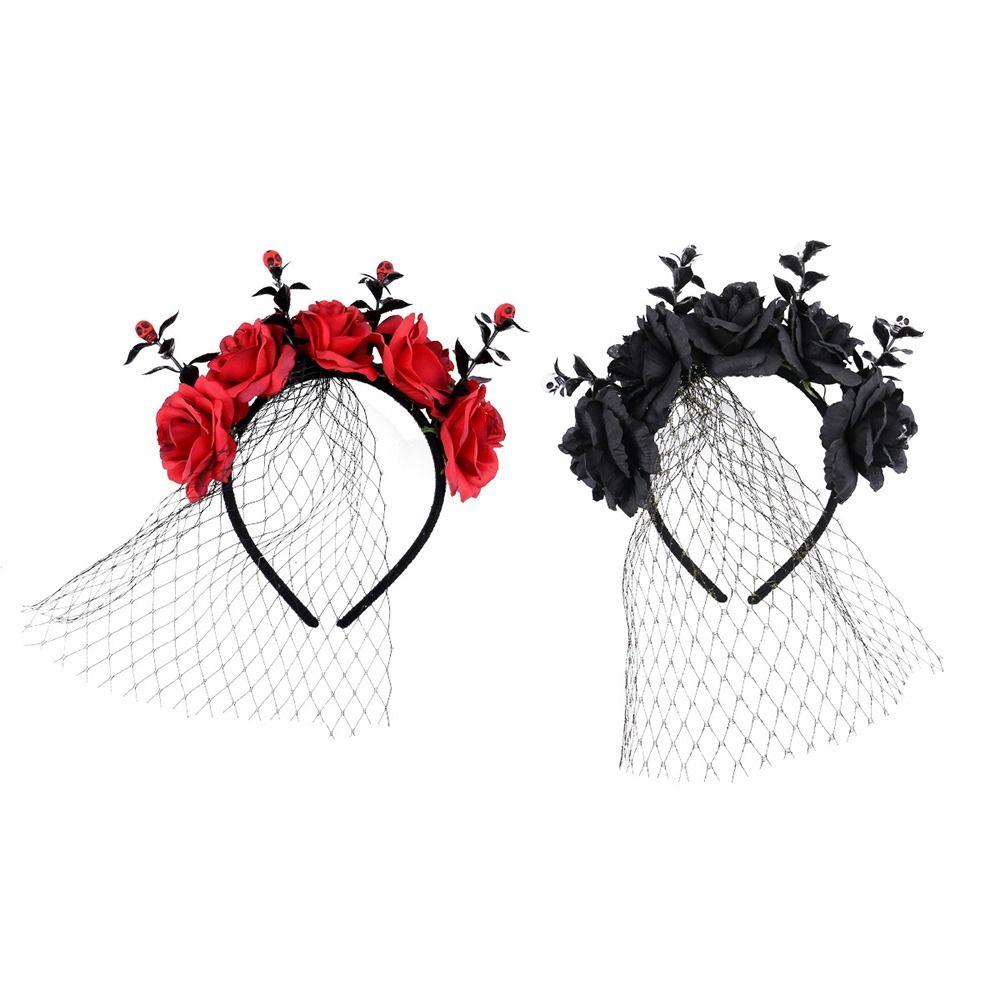 with Veil Halloween Rose Flower Headband Festiva Party Day of The Dead Headpiece  for Women