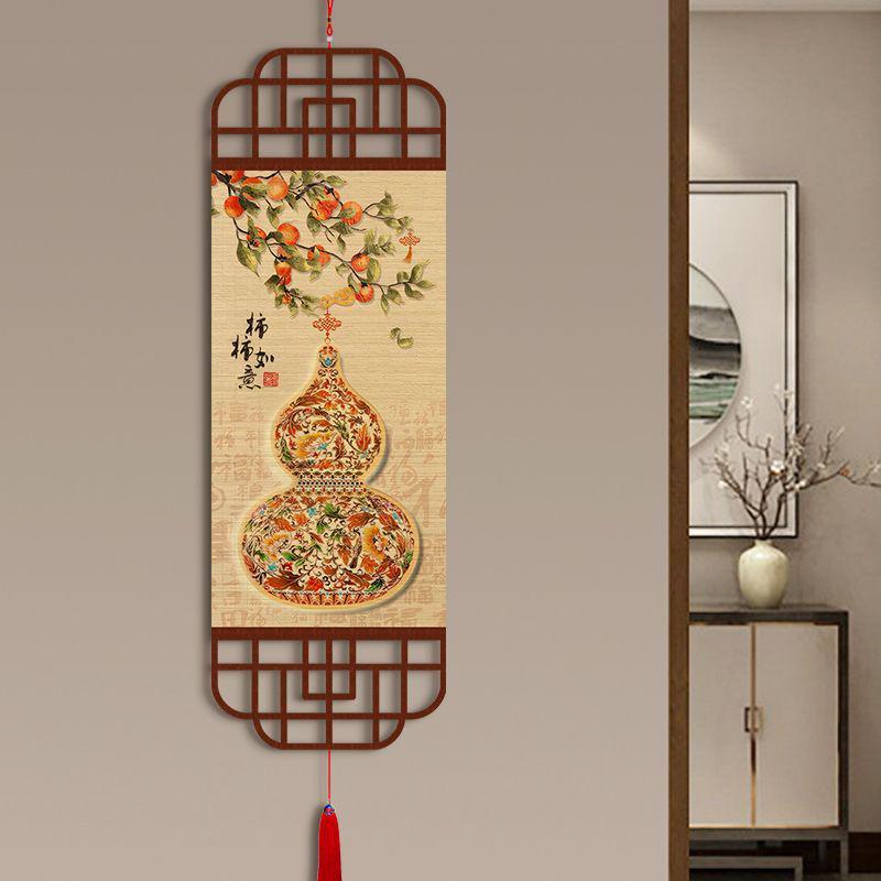 Five Blessings Gourd Bamboo Scroll: Living Room Wall or Tea Room Decor