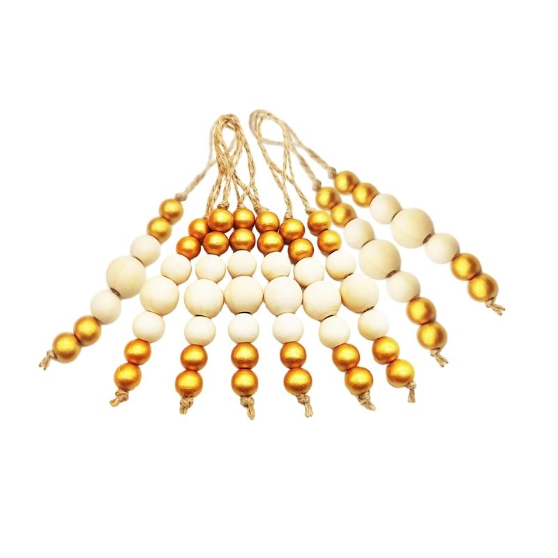 

9pcs Christmas Wood Beads Pendant for Christmas Tiered Tray Decoration DIY Tree Hanging Ornaments Bohemian Holiday Gift 1