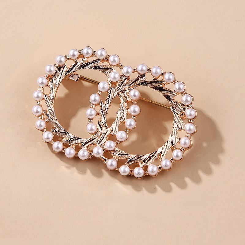 Accessories Double Ring Clothing Accessories Pearl Female Models Anti-glare Silk Scarf Buckle Alloy Brooch Corsage Long-Lasting Color Exquisite Brooch
