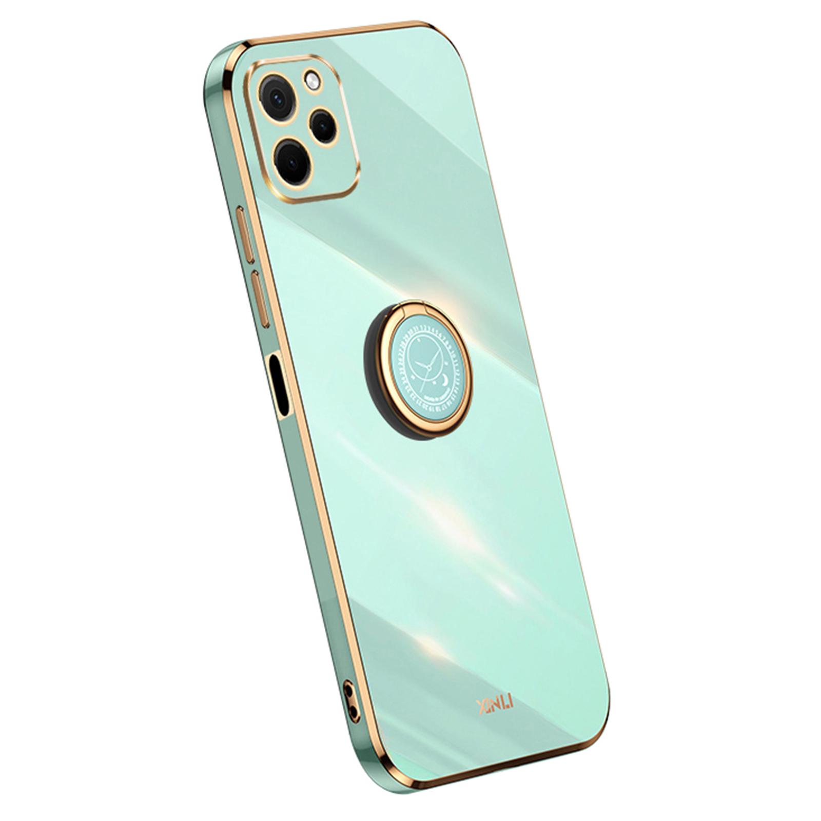 

XINLI For Huawei nova Y61 4G Ring Holder Kickstand Phone TPU Case Electroplating Phone Cover Cyan