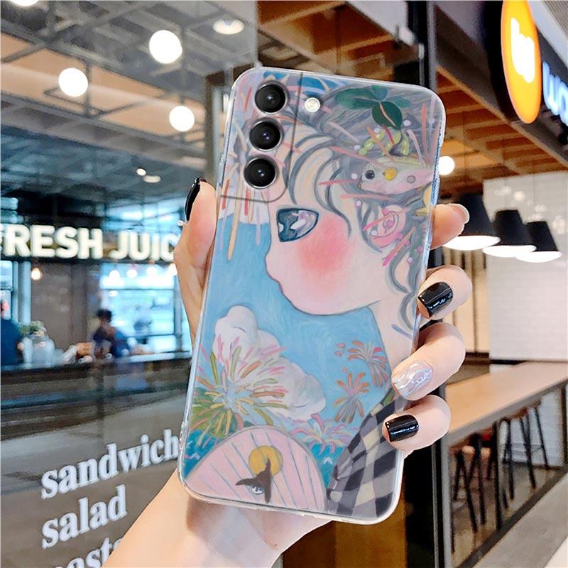 Japanese style Aya Takano Art Painting Transparent Case for Samsung Galaxy S22 S21 S20 FE S 22 Ultra S10E S9 Plus 5G Cover Coque