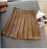 Coffee Maillard Suede A-line Pleated Skirt - Women's Autumn/Winter Petite Leather-look Skirt