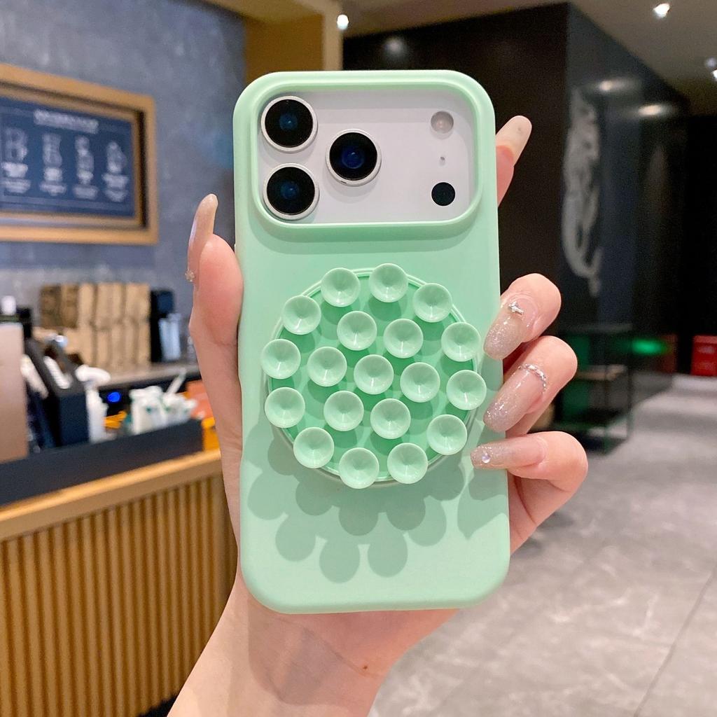 Liquid Silicone 16pro Mobile Phone Case Suction Cup Holder Iphone17 Mobile Phone Case Apple 17pro Portable Protective Case