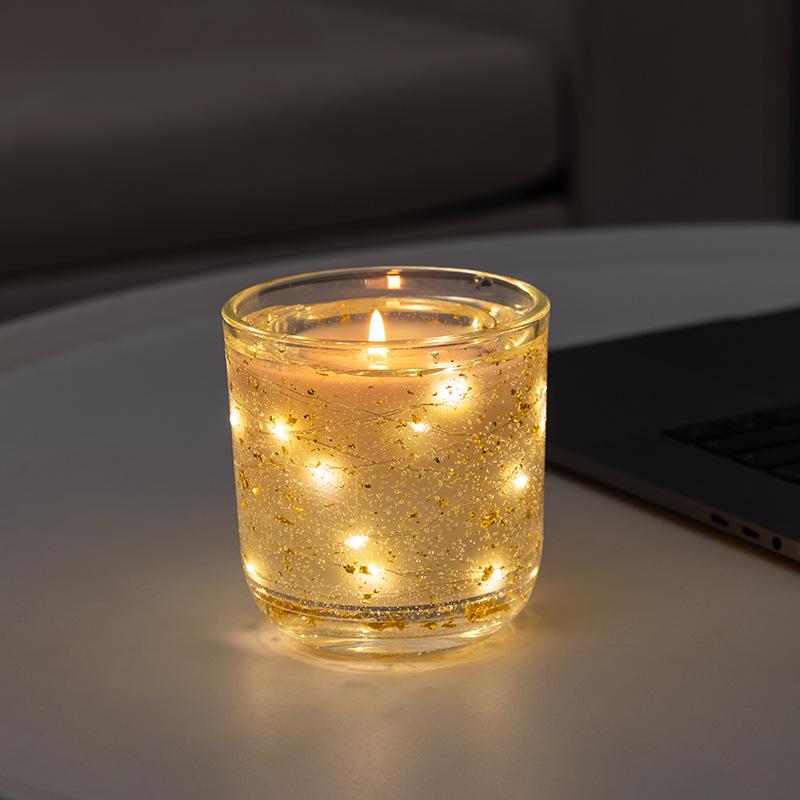 Gold Glitter Scented Candle with LED Light and Aroma Incense