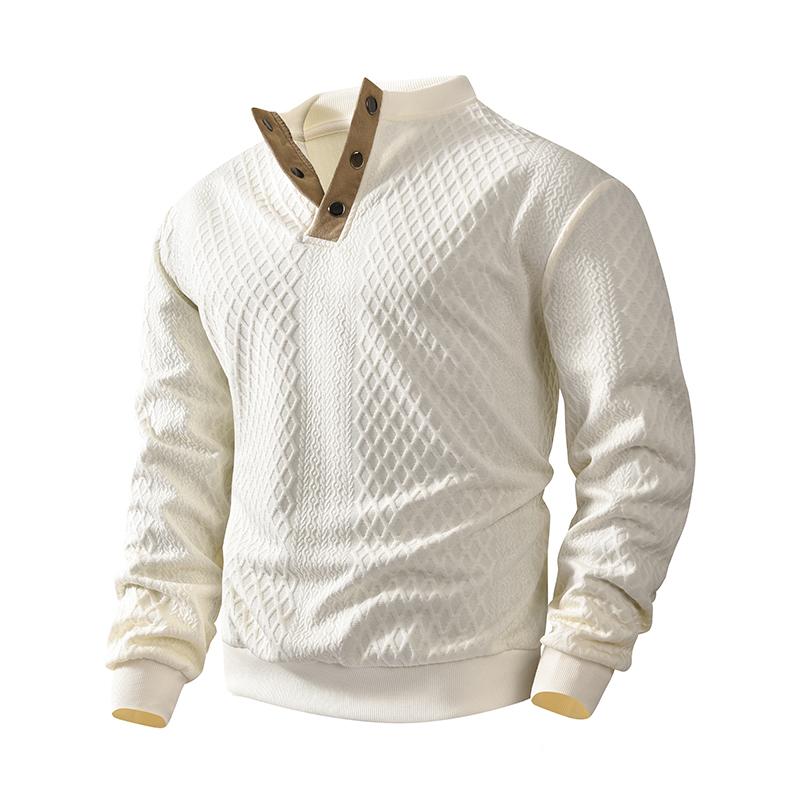 Diamond Cross Pattern Long Sleeved T-shirt for Spring, Half Cardigan, Single Breasted Sweatshirt, Men's Color Blocked V-neck Top