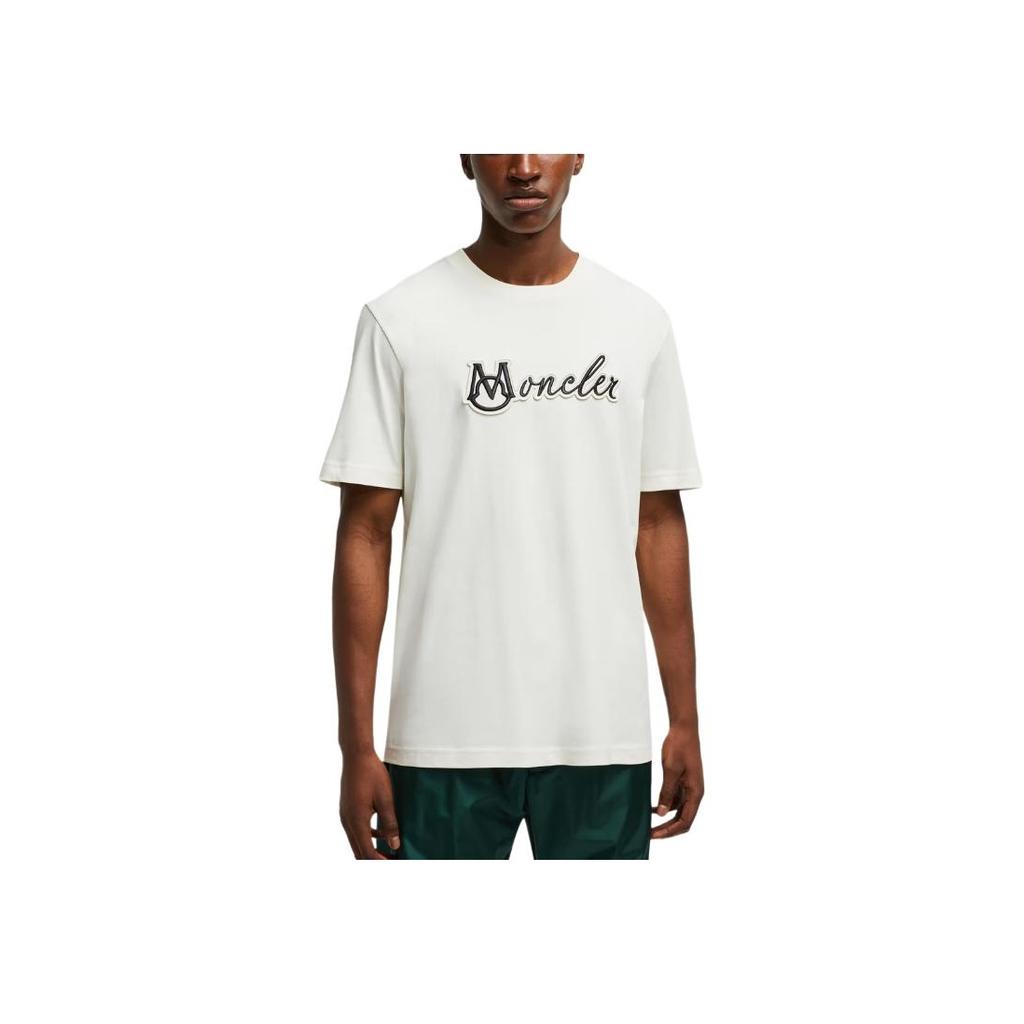 Moncler Letter Jacquard Crew Neck Loose Breathable Short Sleeve T-Shirt Men T-Shirts White K1-091-8C00011-89AJS-034