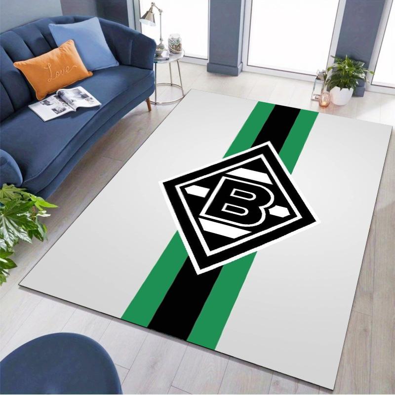 Borussia Monchengladbach Striped Logo Print Area Rug Soccer Fan Non‑Slip Rectangular Floor Mat for Gaming Room Living Bedroom Home Decor