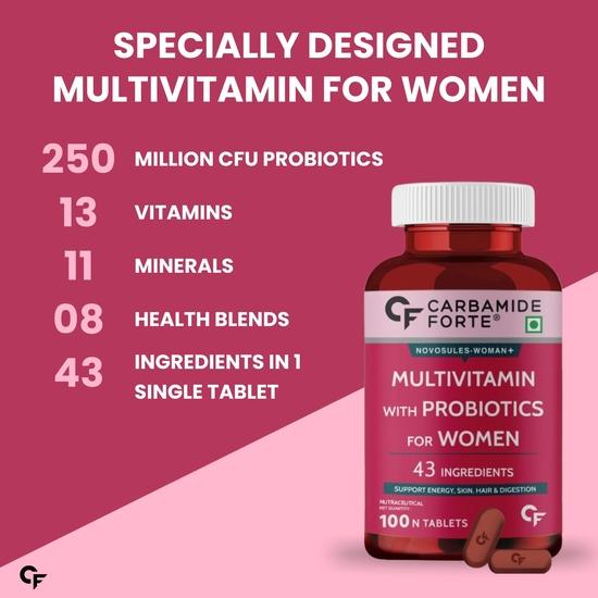 Carbamide Forte Multivitamin Tablets for Women | Multi Vitamin Women’s Wellness | Complete Multivitamin for Women with 43 Ingredients -100 Veg Tablets