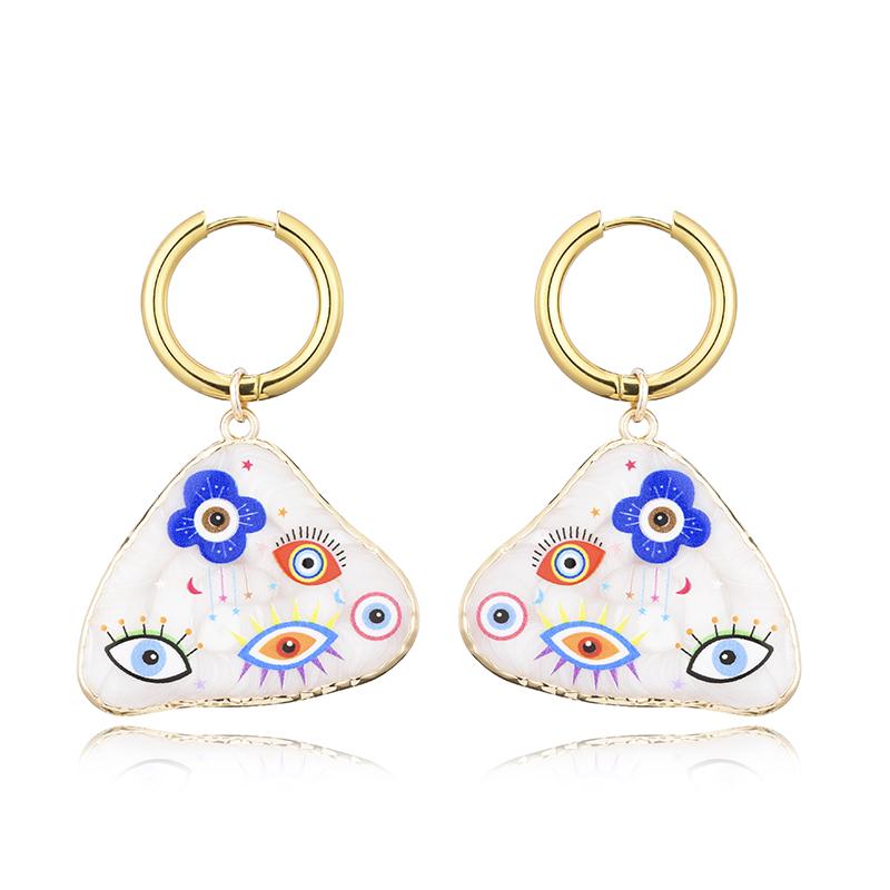 Trendy Colorful Eye Heart Star Moon Pattern Stainless Steel Hoop Earrings Woman Big Vintage Statement Geometric Enamel Jewelry