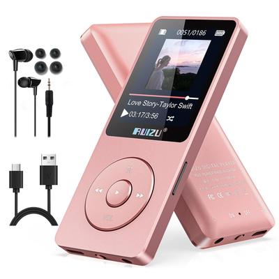 RUIZU 64GB MP3 přehrávač s Bluetooth Hlasový Až 80 hodin baterie Ideální pro a podporuje až 128GB Micro SD Růžový 5.3, Záznamník, Ultralehký