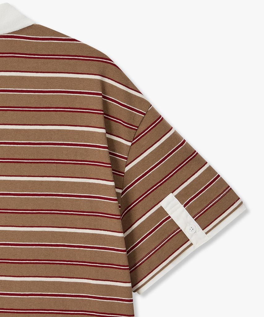 Bobeu Woven Mix Striped Collared T-Shirt_Beige 7156340005