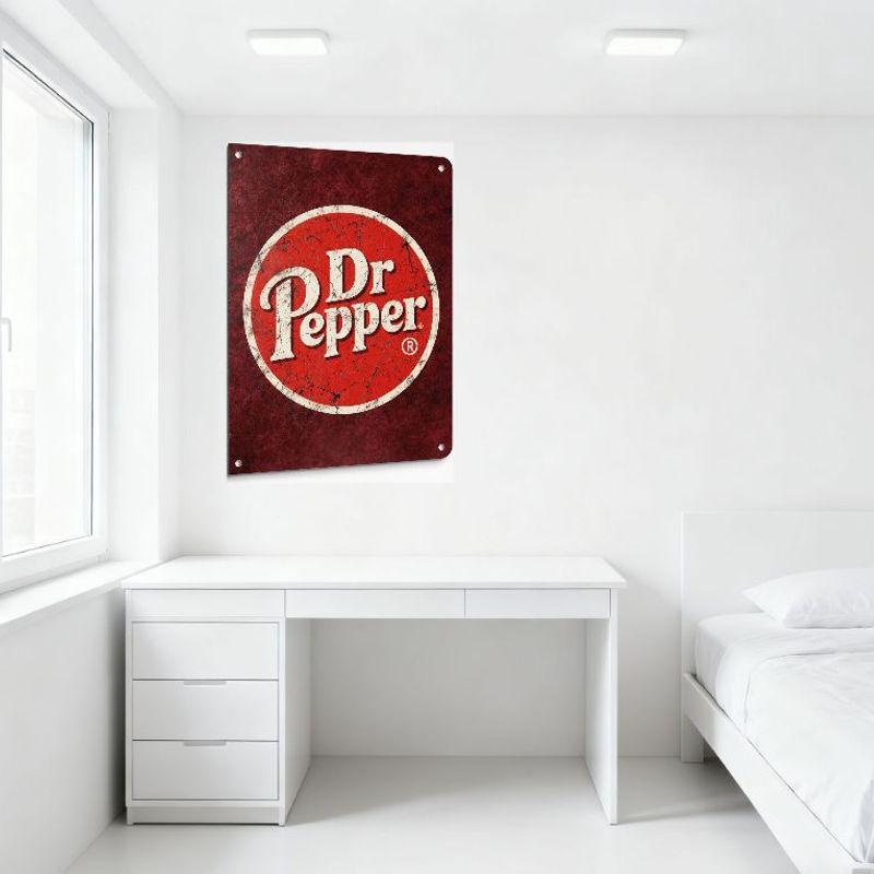 Vintage Dr Pepper Metal Tin Sign Distressed Maroon Background Cracked Texture with Rivets Decor for Man Cave Bar Home Cafe