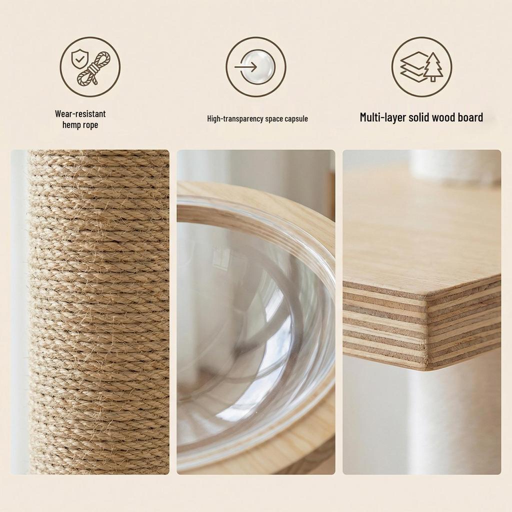 Space-Saving Wooden Multi-Level Cat Tree with Integrated Capsule Bed