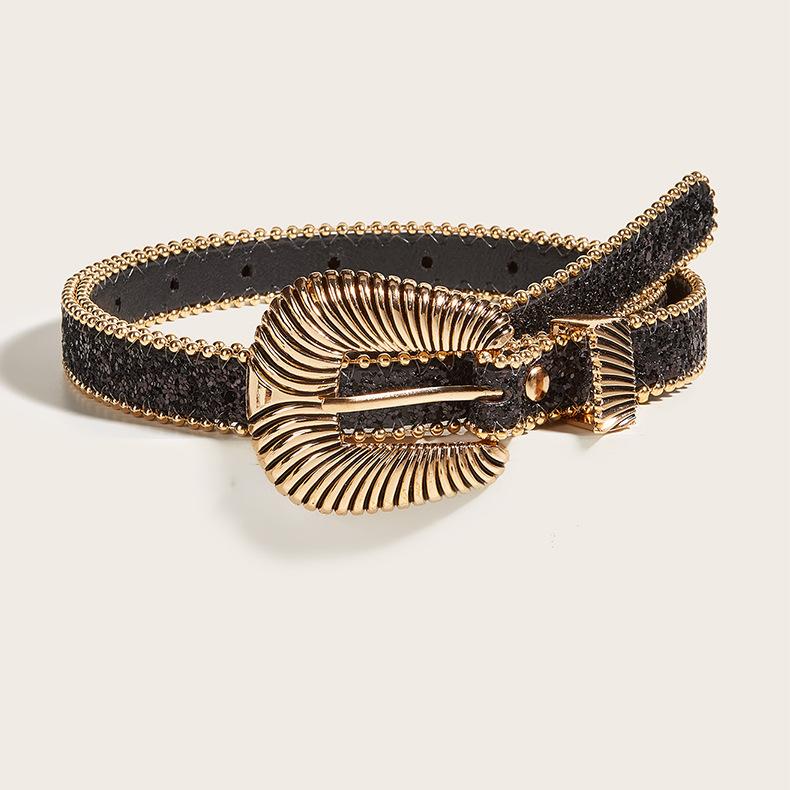 

New Fashionable Womens Belt With Shiny Sequins Ins Style Slim Belt Waist чорний