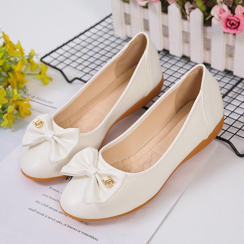 Doudou Shoes Women's 2025 New Shallow Bow Flat Bottom Fashionable and Comfortable Soft Sole Sandals Round Head Versatile Single Shoes Women