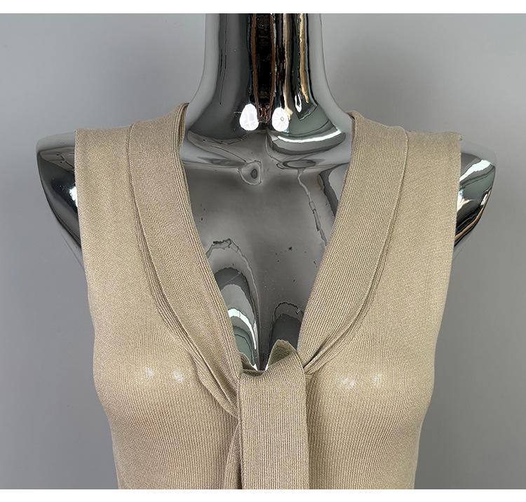 Korean Dongdaemun Slim Knit Dress - Sleeveless, Sash-Detail, Sexy & Elegant Femininity Style