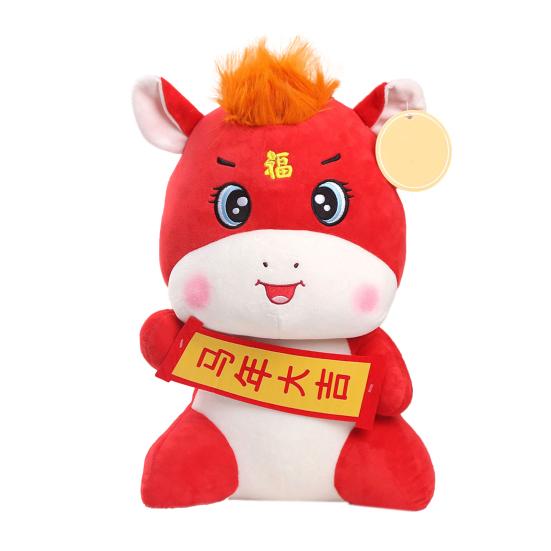 

Festive Red Horse Plush Doll Chinese New Year Zodiac Toy Decorative Pony Plushie Lucky Gift for Celebration Holiday Decor G
