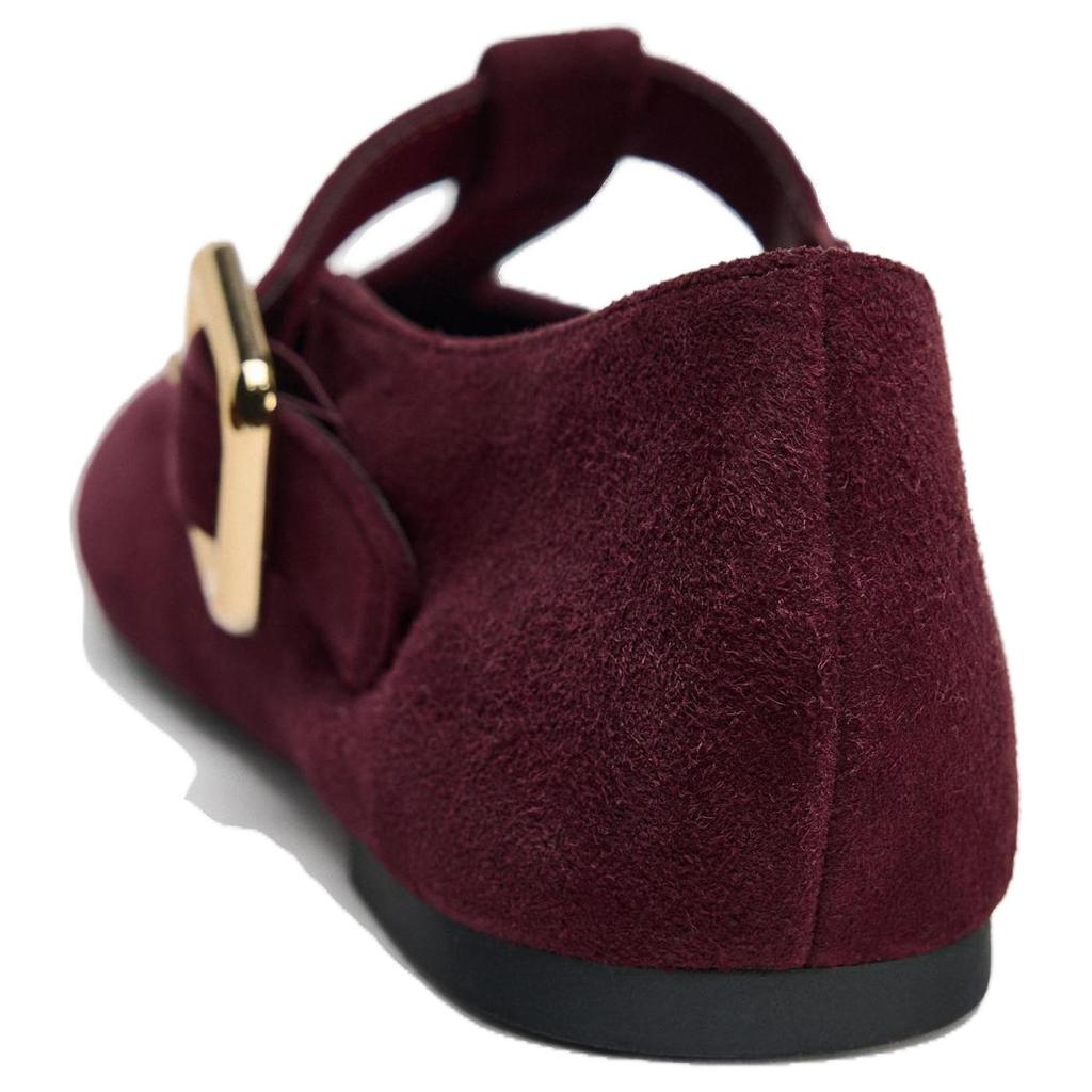 Zara Fashion Suede Buckle Decor Round Toe Casual Flats Women Flats Crimson 13504510-38