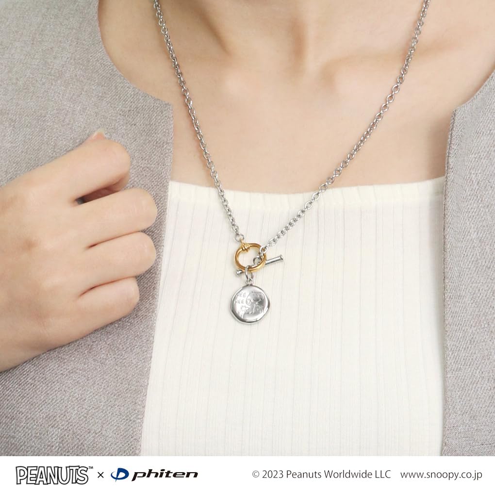 Gin No Phiten Collaboration Snoopy Coin Plate Mantel Necklace for Women Stainless Steel Gold Official [Shinjuku Kura]