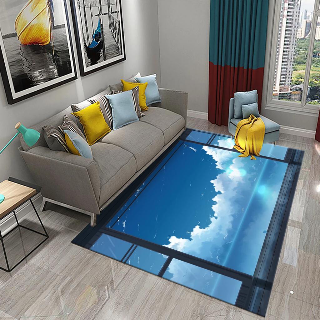 Tapete 3D Moderno Cenário de Janela Bela Vista Fora da Janela Tapetes Cozinha Banheiro Tapete Antiderrapante Sala de Estar Quarto Decoração Tapetes