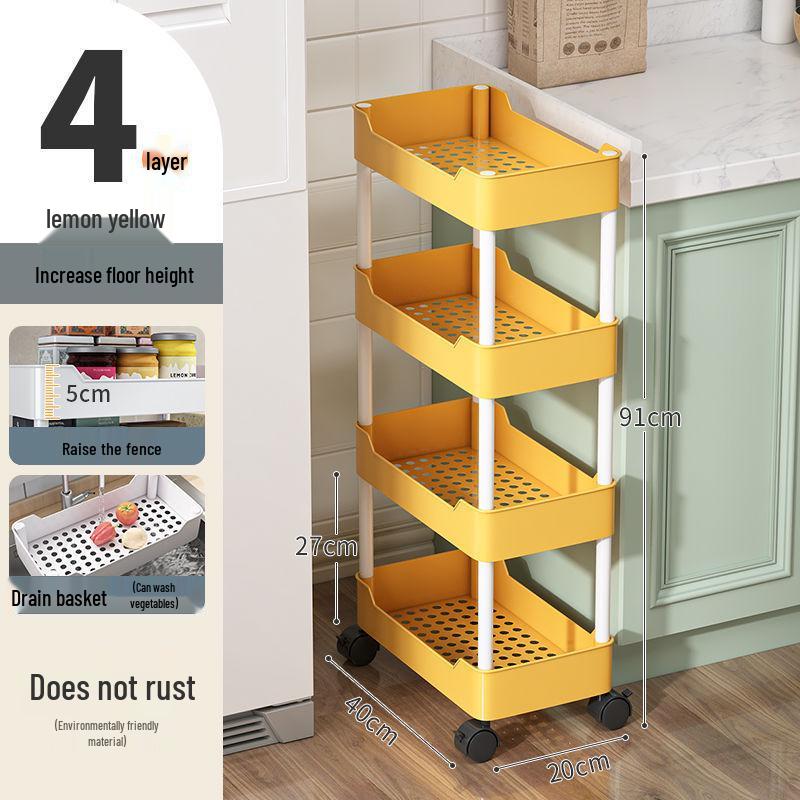 Multi-Layer Narrow Gap Floor-Standing Kitchen and Bathroom Storage Rack
