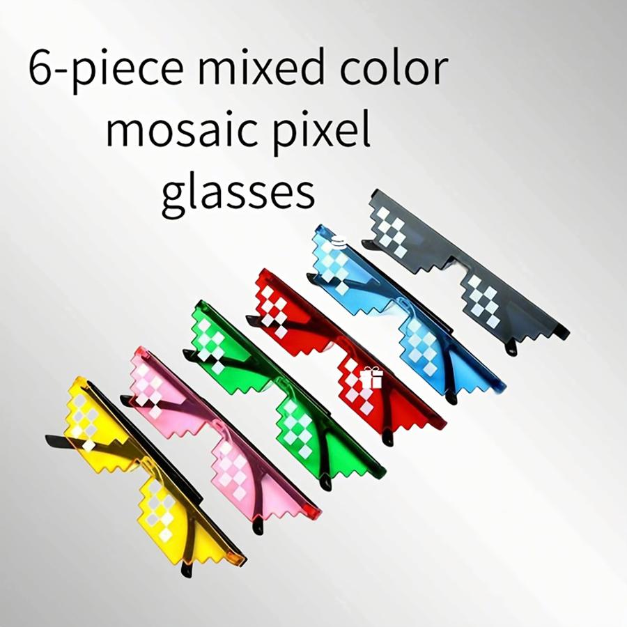4/6-piece mosaic pixel glasses, unisex anime glasses, suitable for parties, gatherings, and gifts.