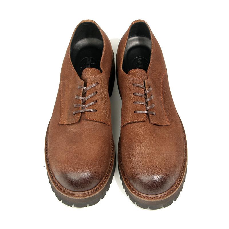 16-2 Oil Wax Matte Big Head Leather Shoes Retro Round Head Tooling Shoes Thick Sole Fashionable Simple Casual Leather Shoes