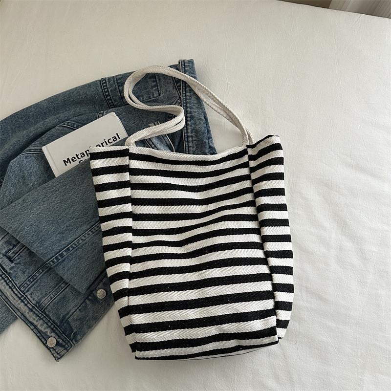 

Striped Fashionable Tote Bag For Autumn Stylish Vintage Design In Black Blue Red White