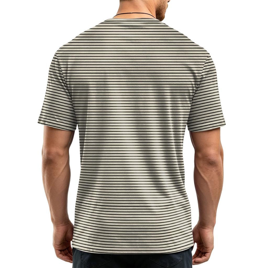 Men's Casual Quick-Dry Round Neck Short Sleeve Striped T-Shirt - Lightweight Mesh Breathable
