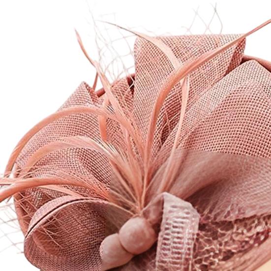 Topper Hat Retro Style Imitation Linen Women Headwear Bows Feathers Mesh Accents Fascinator Hat Hair Accessory