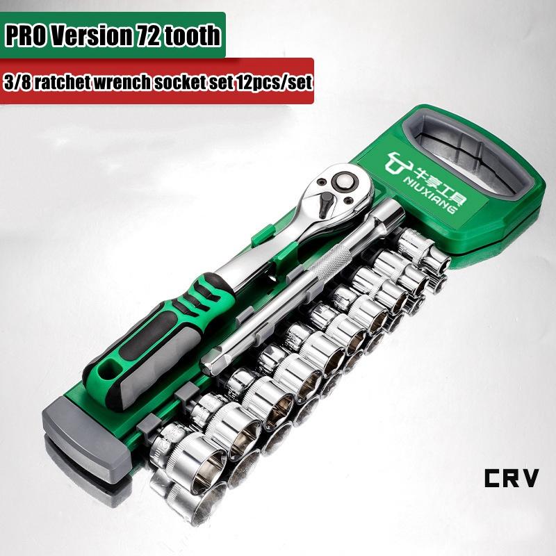 Drive Socket Set 1/4"-3/8"-1/2",CR-V Metric and Imperial Sockets with Quick-Release Ratchet Wrench,pro model 72 teeth, Sockets