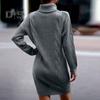 Women Autumn Winter Knitting Dress Turtleneck Long Sleeve Twist Texture Pullover Mini Dress Solid Color Thickened Warm Loose Dress
