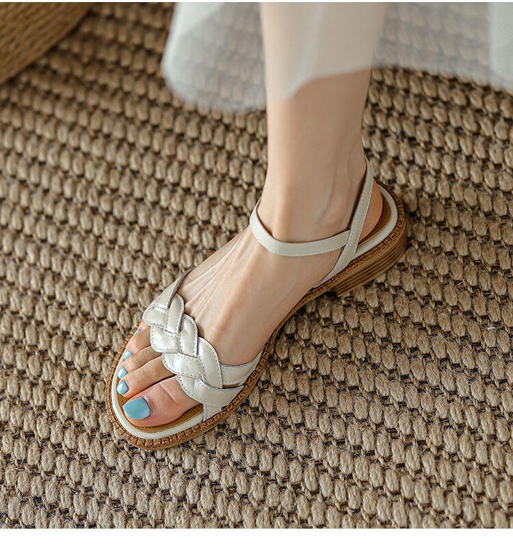 Women s Summer Boho-Chic Retro Sandals: Woven, Openwork Casual Flats 36 бежевый