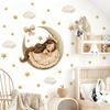 Fairy Tale Princess Crescent Moon Sleep Wall Sticker for Girls Nursery Kids Room with Stars Clouds
