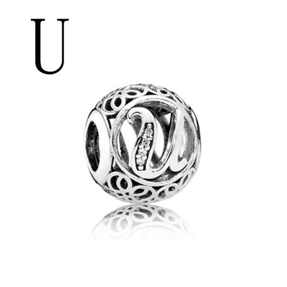 European Plated Copper Fine Round 26 Letter A D H Beads Charm Fit Diy Bracelet For Women Jewelry