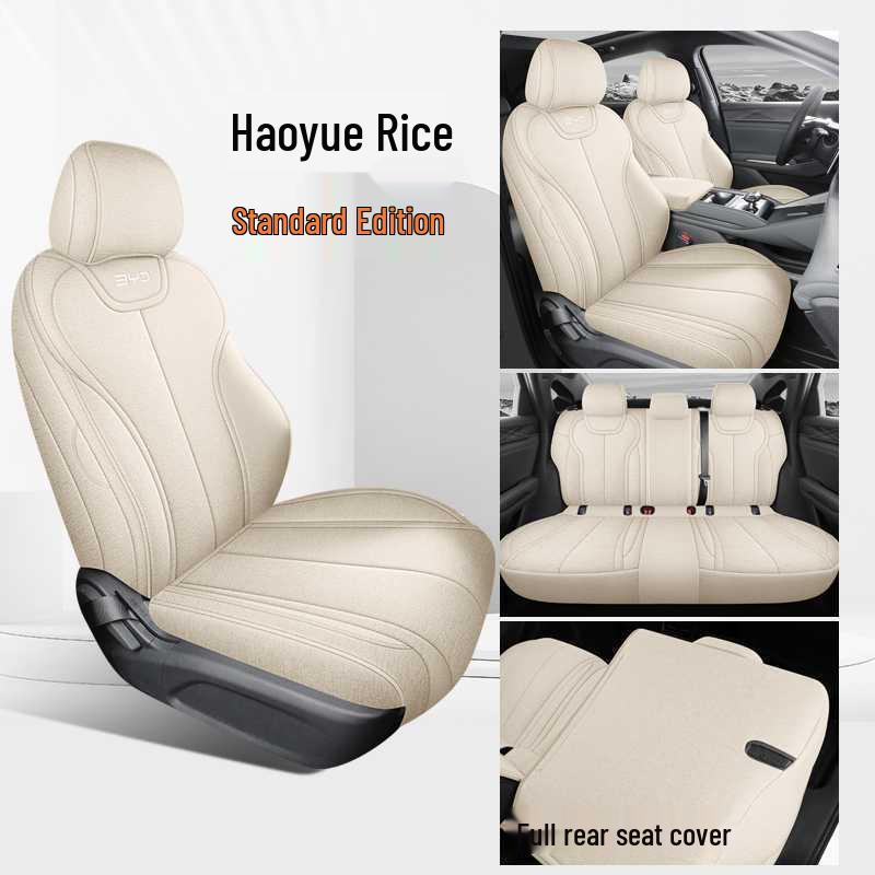 All-Season BYD Qin L Seat Covers: Breathable Linen with Perforated Leather, Fully Enclosed and Ventilated