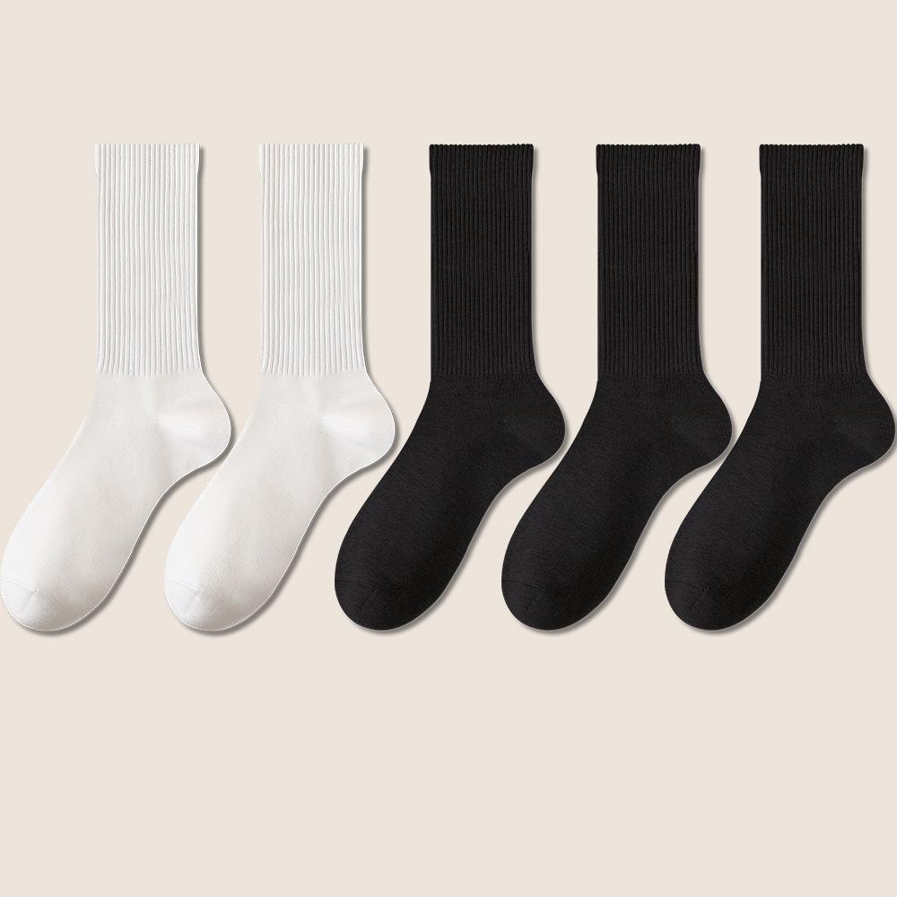5 Paar Socken Damen Frühling und Herbst Mittelhoch Ohne Naht Schweißableitend Antibakteriell und Deodorant Weiß Baumwolle Lange Socken Sportsocken