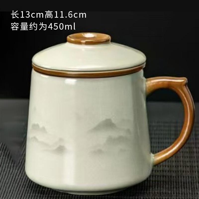 Chinese Ru Kiln Teacup Blue And White Ceramic With Lid Tea Separation Water Cup Household Special Tea Cup Office Mug