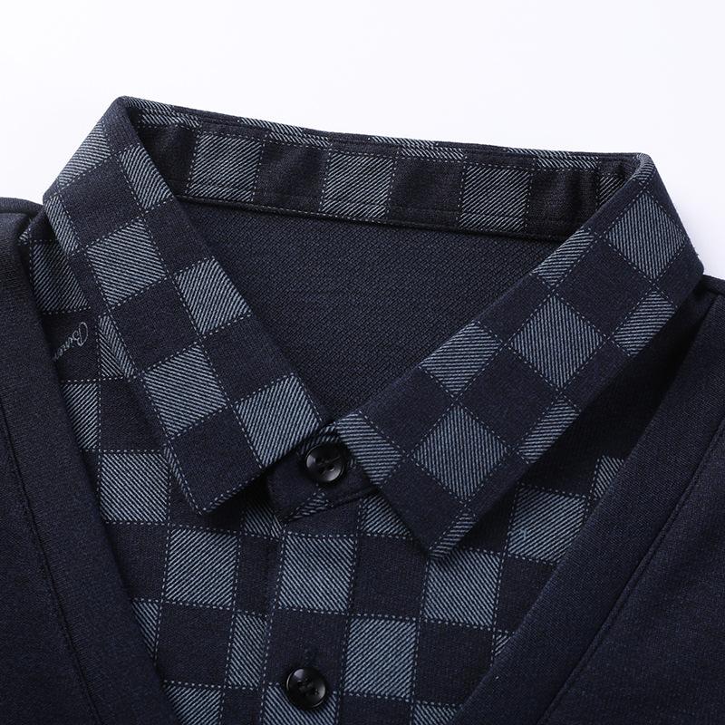 Men's Striped Fake Two-piece Golf Shirt, Casual Long Sleeve Lapel Shirt for Spring Fall Outdoor