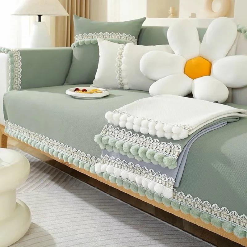 Wollkugel Sofa Sitzkissen Einfach Rutschfest Sofa Kissen Rückenlehne Handtuch Sofa Überwurf Handtuch Chenille Sofa Überwurf Einfarbig