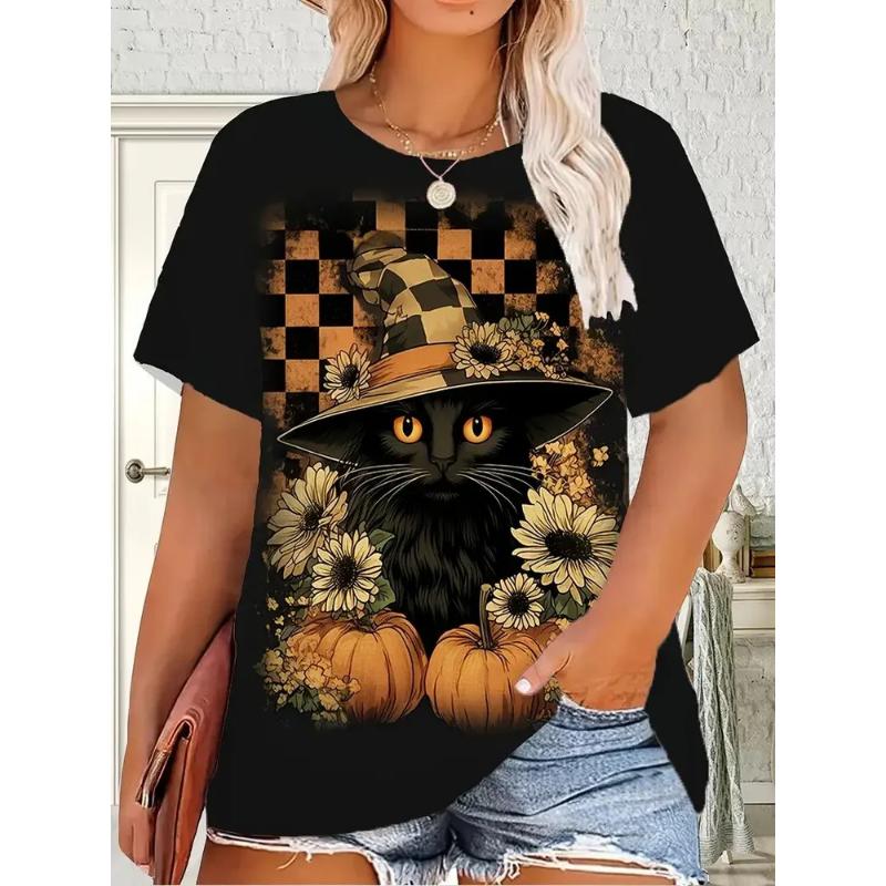 Mode Dam Rundhals Kort Ärm 3D Casual Färgtryck Casual Kortärmad Rundhalsad T-shirt