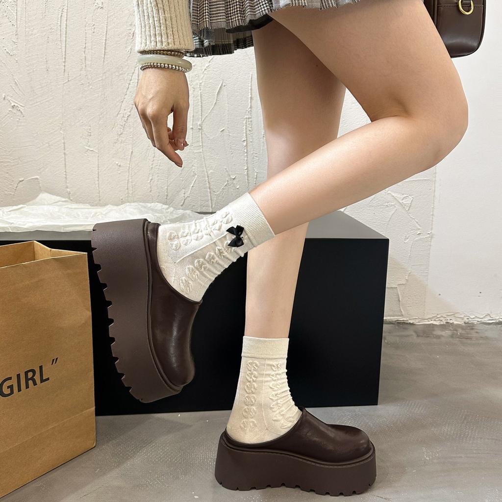 Black bag head half slippers women's outer wear 2025 spring and autumn new thick-soled lazy Muller shoes height-increasing shorty music shoes