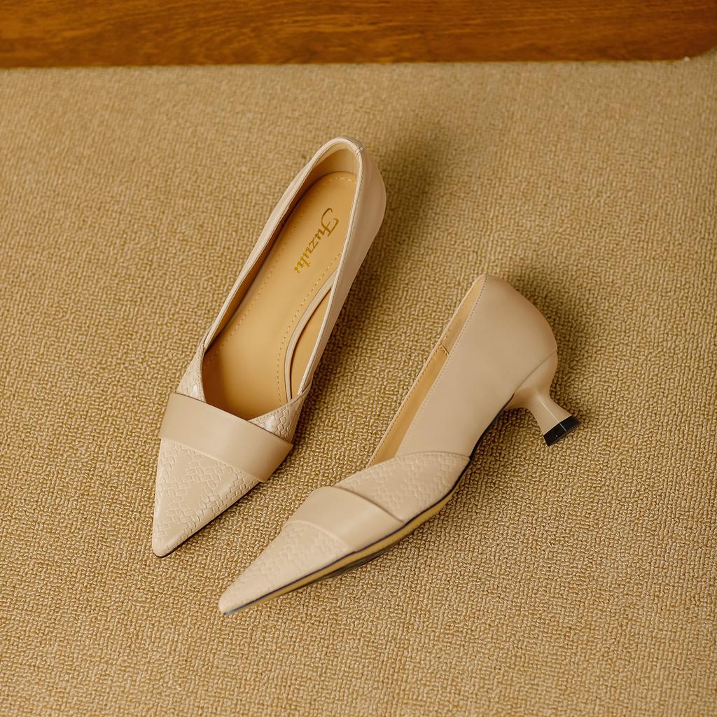 Temperament Elegant Kitten Heel Single Shoe Women 2025 Autumn New Pointed Head Shallow Mouth Gentle Versatile with Skirt High Heels